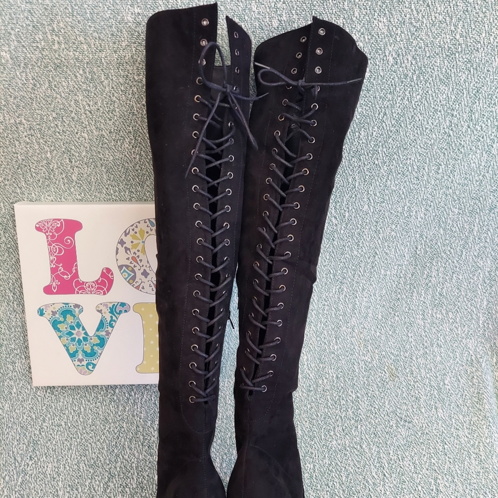 F21 OTK Boots, Womens 8, Rear Lace-up + High Heel + Platform - Picture 5 of 14